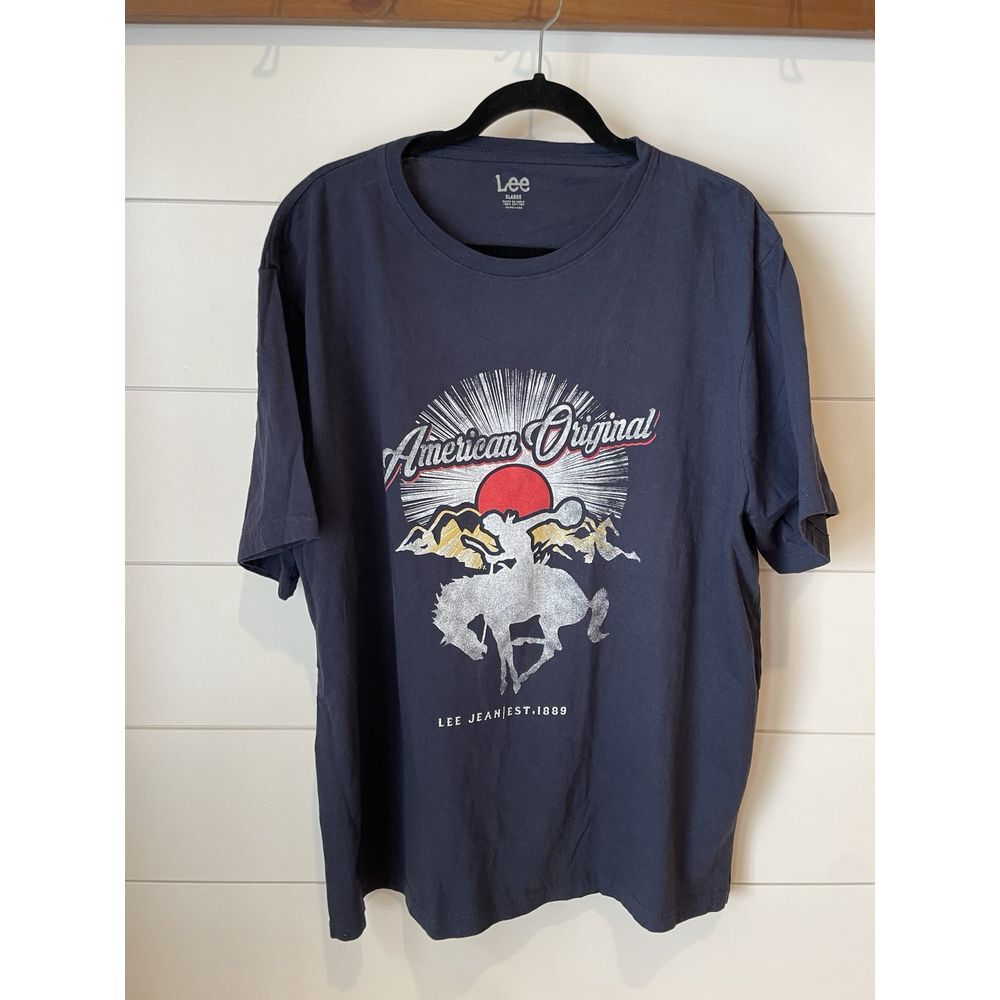 Lee Jeans Graphic Tee Western American Navy Unisex XL Horse Rodeo USA